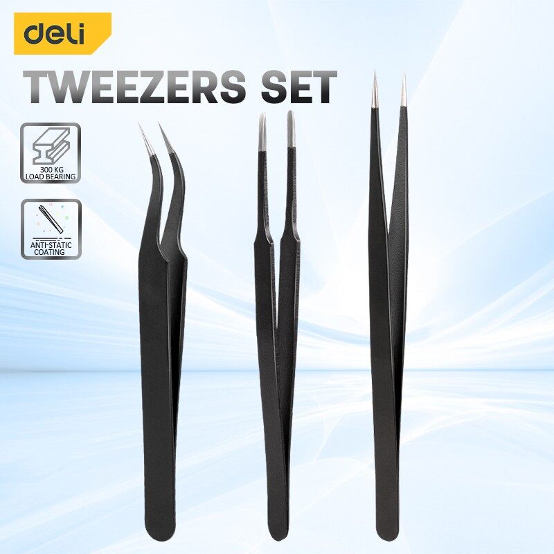 Model Kit Tweezers - Zestaw pęset Deli 3PCS Ulepszona stal